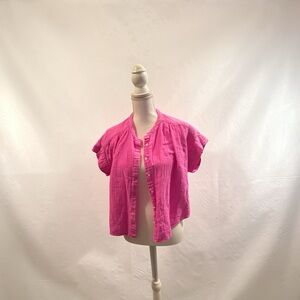 GAP Pink Gauze Button Front Top | Lightweight Boho Summer Blouse